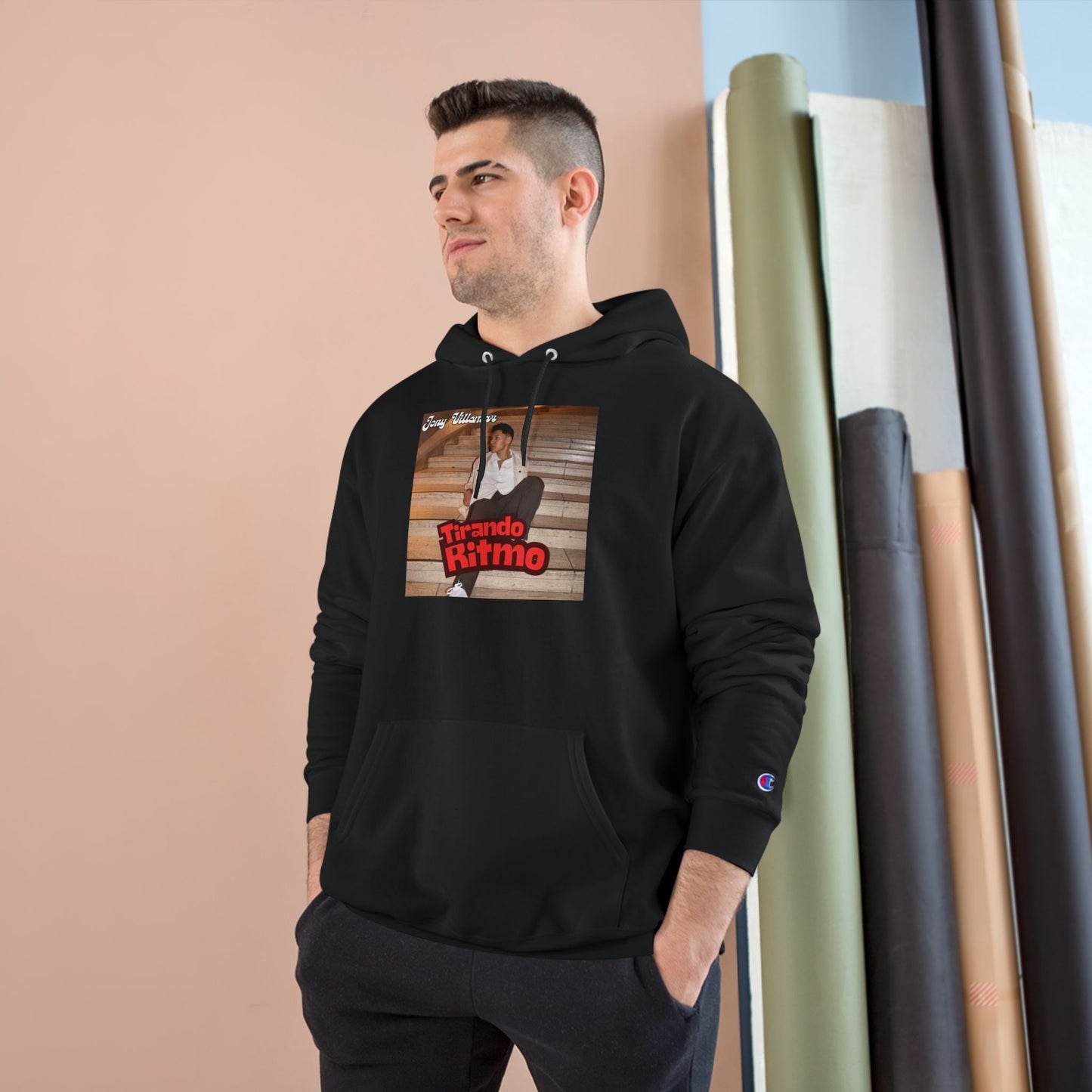 Champion Hoodie - 'Tirando Ritmo' Photo Graphic Pullover (Terry Fleece, Back Script Name)