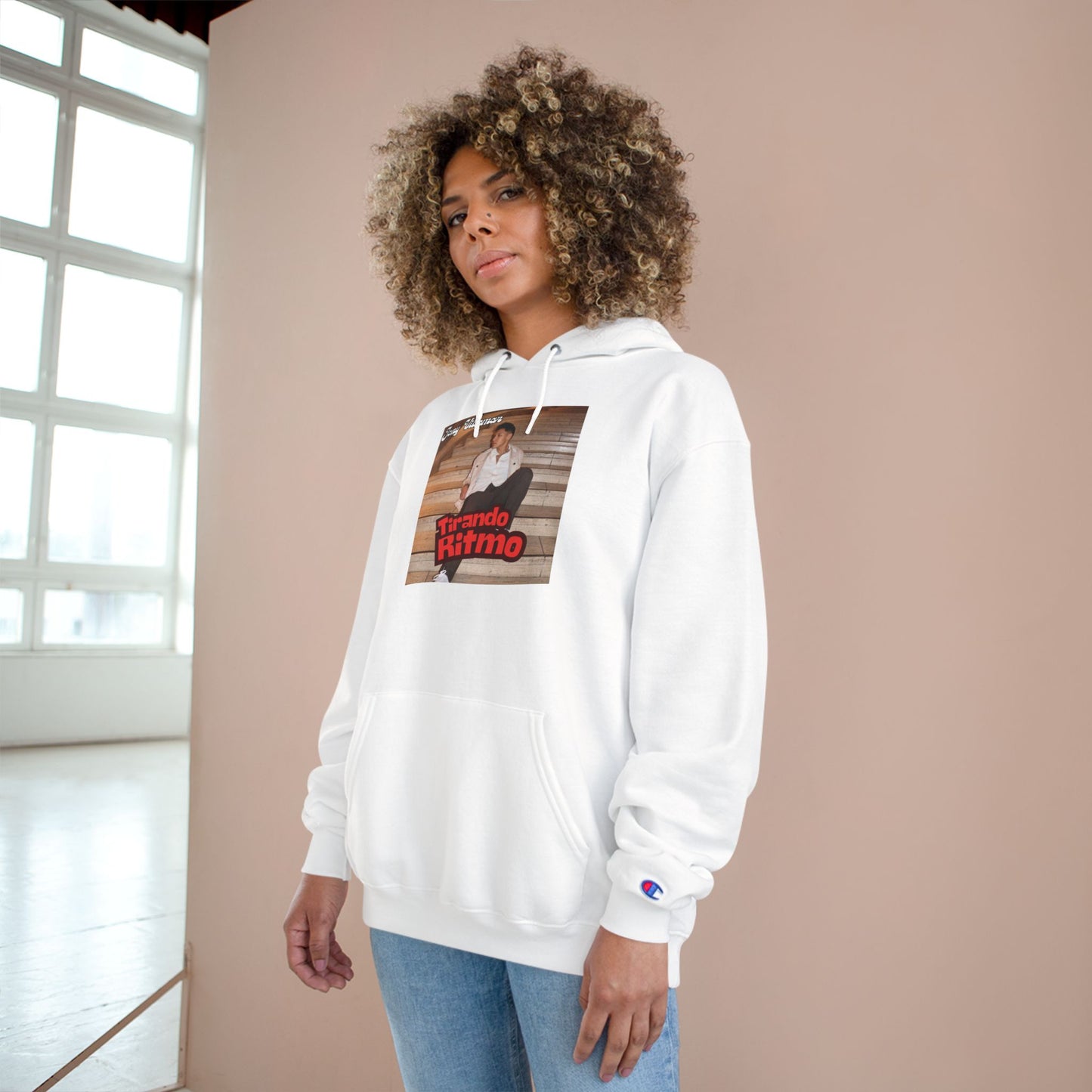 Champion Hoodie - 'Tirando Ritmo' Photo Graphic Pullover (Terry Fleece, Back Script Name)