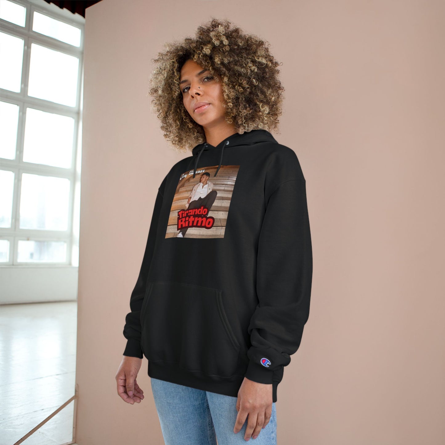 Champion Hoodie - 'Tirando Ritmo' Photo Graphic Pullover (Terry Fleece, Back Script Name)