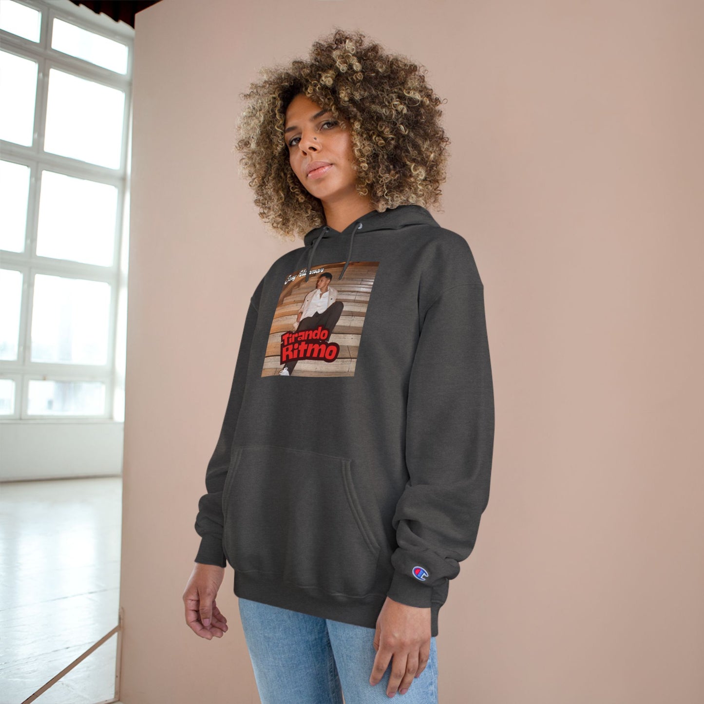 Champion Hoodie - 'Tirando Ritmo' Photo Graphic Pullover (Terry Fleece, Back Script Name)