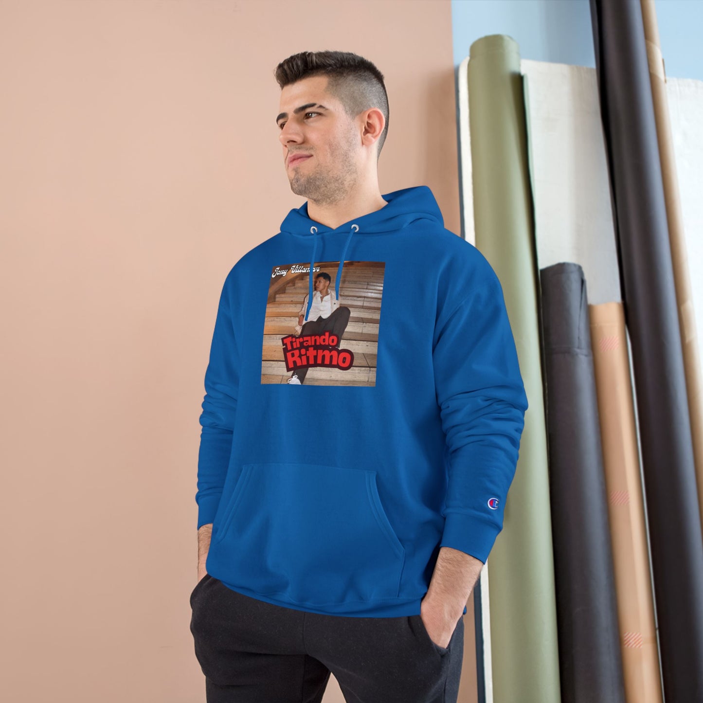 Champion Hoodie - 'Tirando Ritmo' Photo Graphic Pullover (Terry Fleece, Back Script Name)